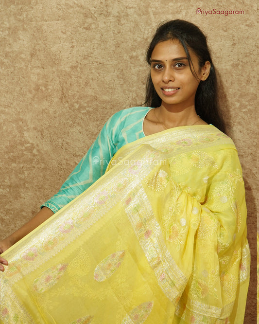 Yellow Embroidery Chiffon Georgette - PD973