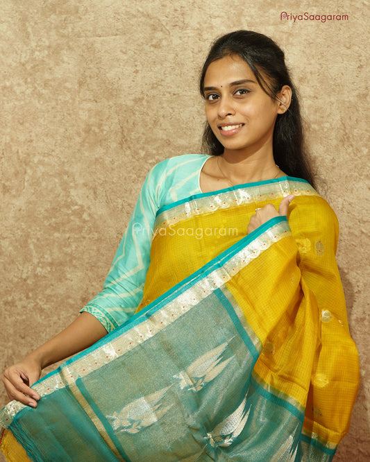 Yellow Blue Kota Silk - PD1055