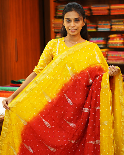 Yellow Red Banaras Bandhani - PE2768