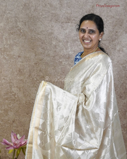 Silver Zari Tissue Silk - PC3589