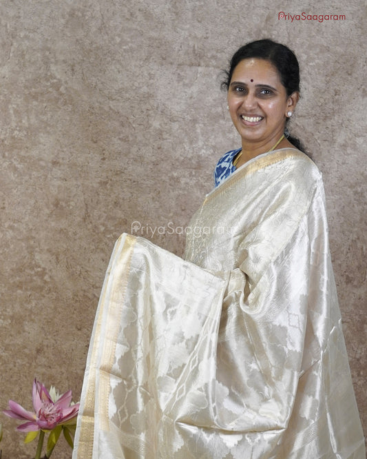Silver Zari Tissue Silk - PC3589