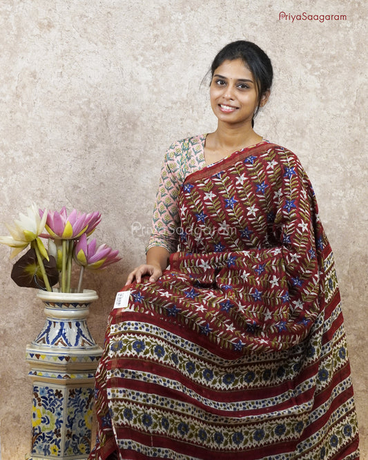 Wine Red Chanderi - PC1819