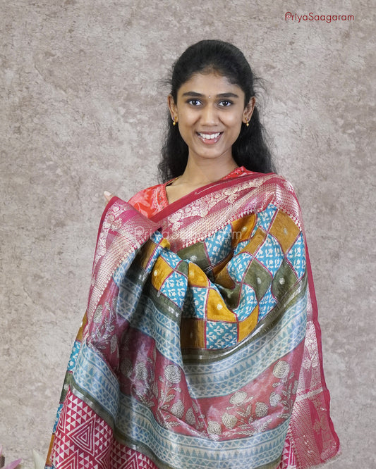 Multi-colored Checked Kora Silk - PC3195