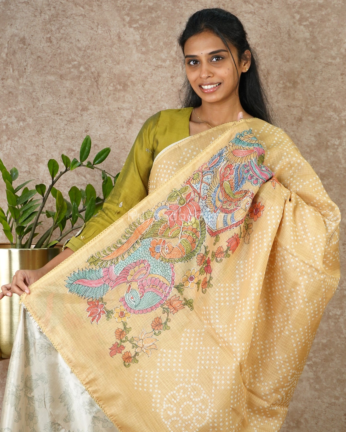 Mustard Bandhani Kota Tussar - PD3848