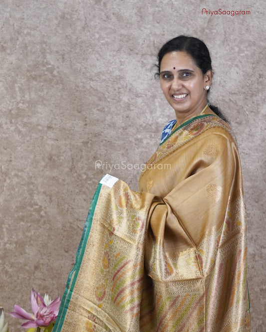 Mustard Green Painted Matka Silk - PB5407