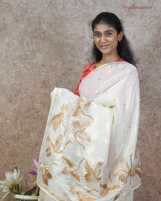 Cream Flamingo Tissue Silk - PC3126