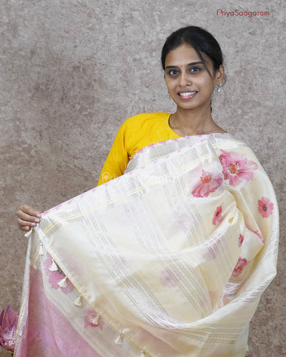 Dreamy Cream Floral Tussar - PC3293