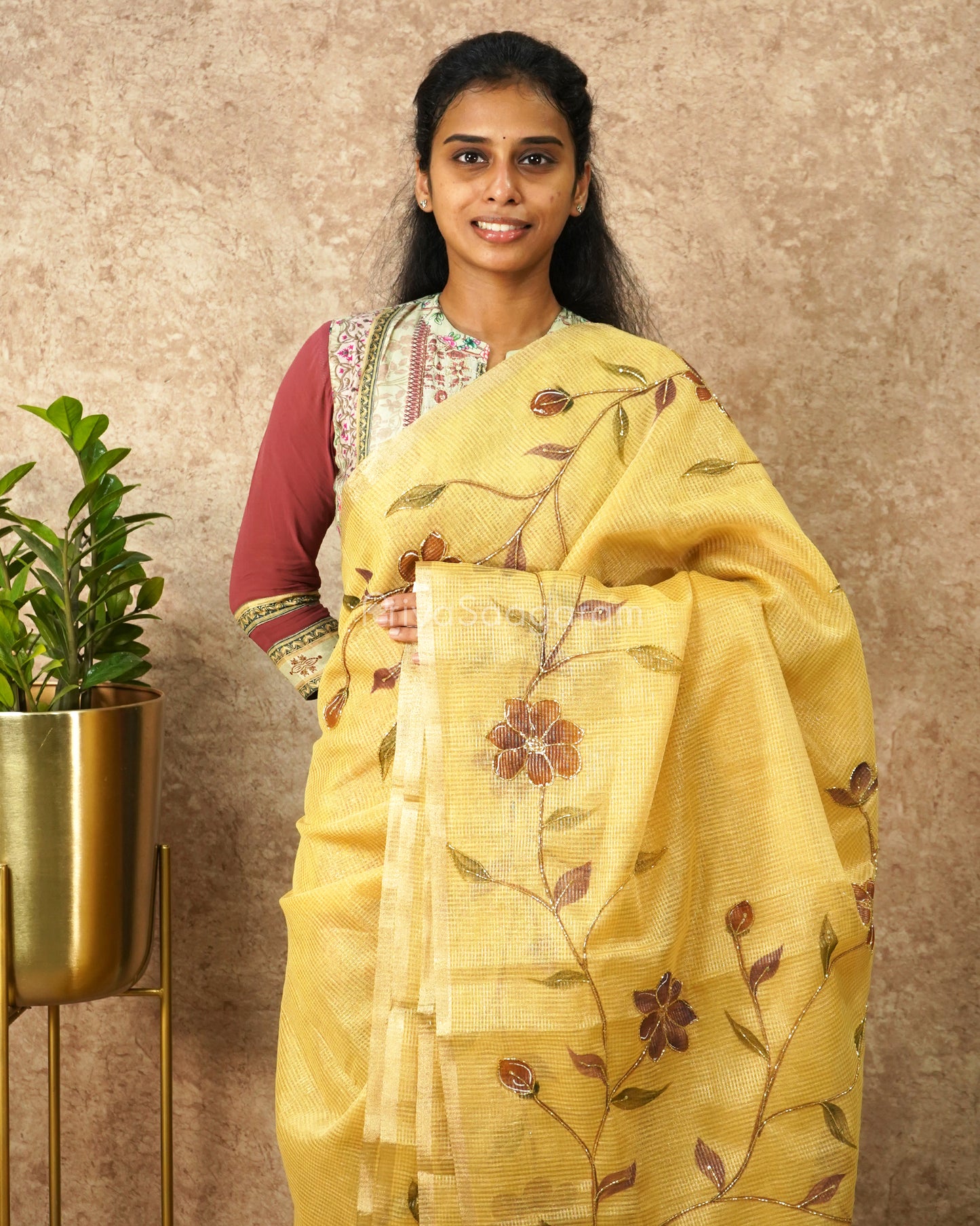 Yellow Embroidery Tissue Silk - PD4683