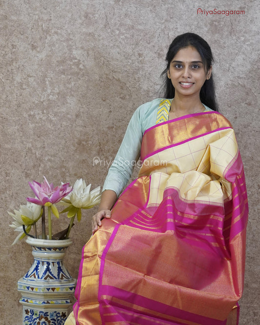 Cream Pink Kattam Kanchipuram - M14208