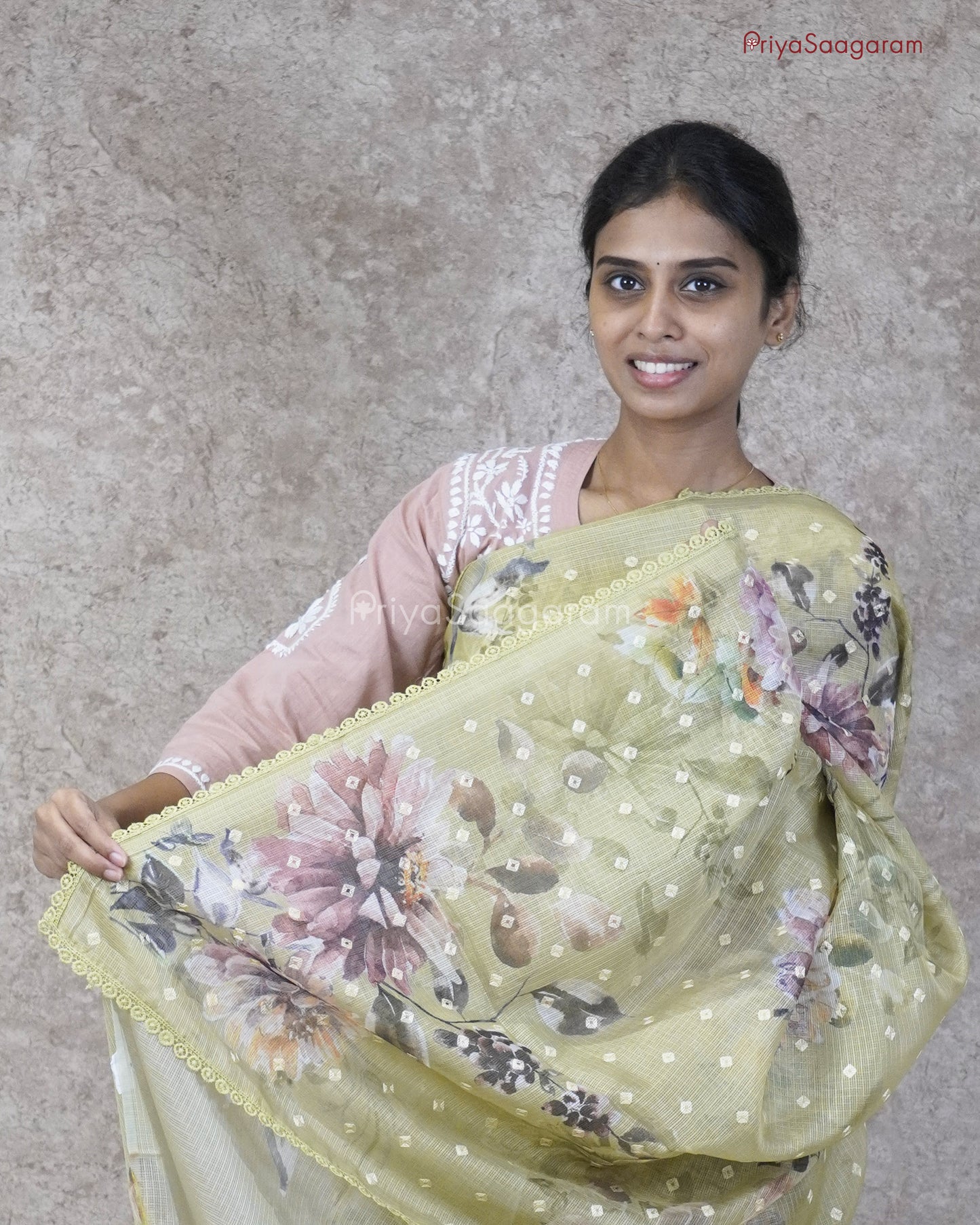 Sheen Green Floral Kota - PC3557