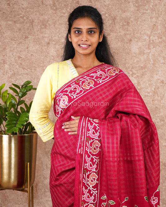 Rouge Pink Kutch Work Tussar - PD5487