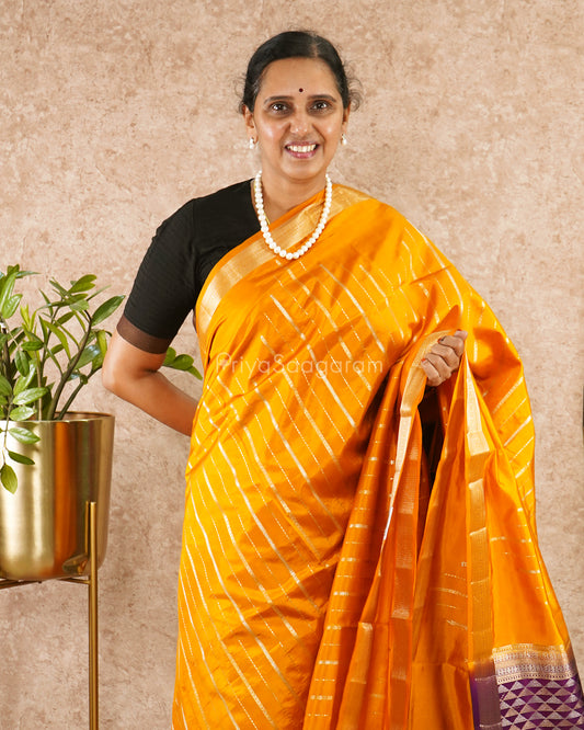 Mango Yellow Violet Contrast Chiniya Silk - PD5872