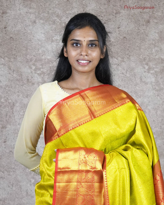 Bright Green Red Kanchipuram - K2299