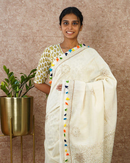 Cream Embroidery Pure Cotton - PD1422