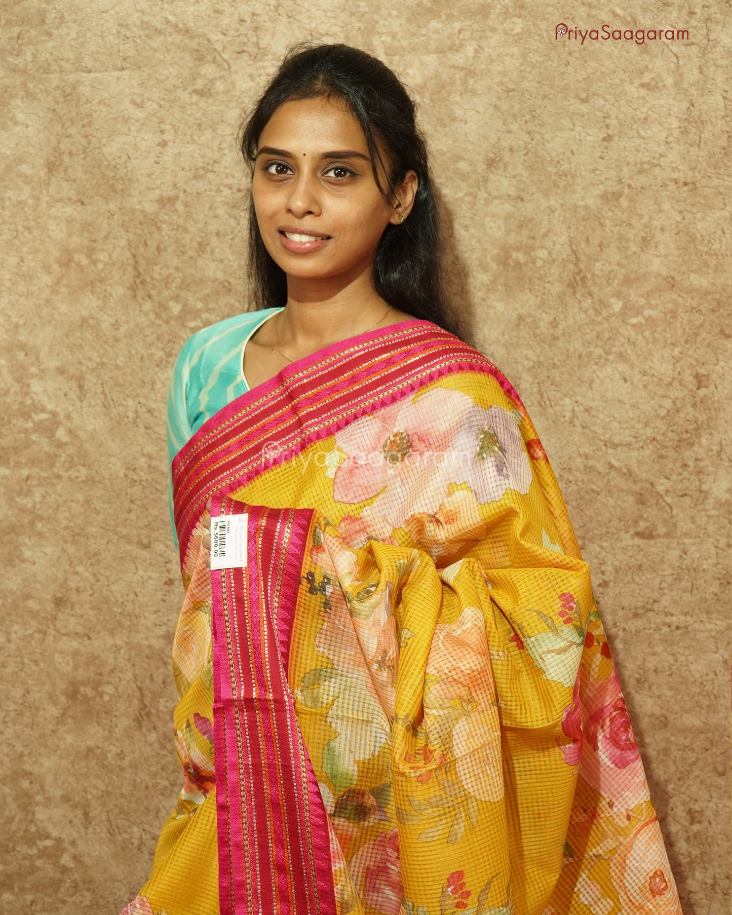 Floral Yellow Supernet Tussar  - PD882