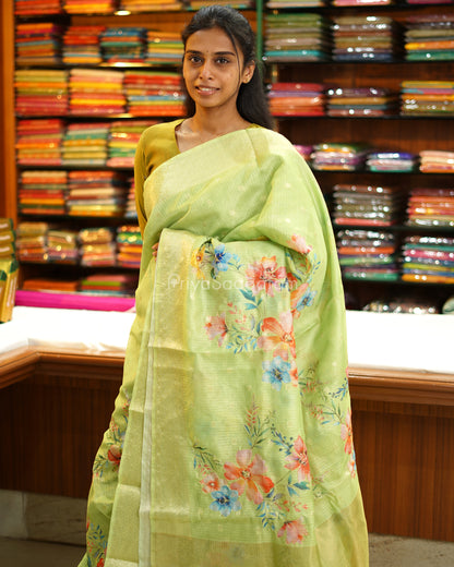 Bright Green Embroidery Silk Kota - PD669