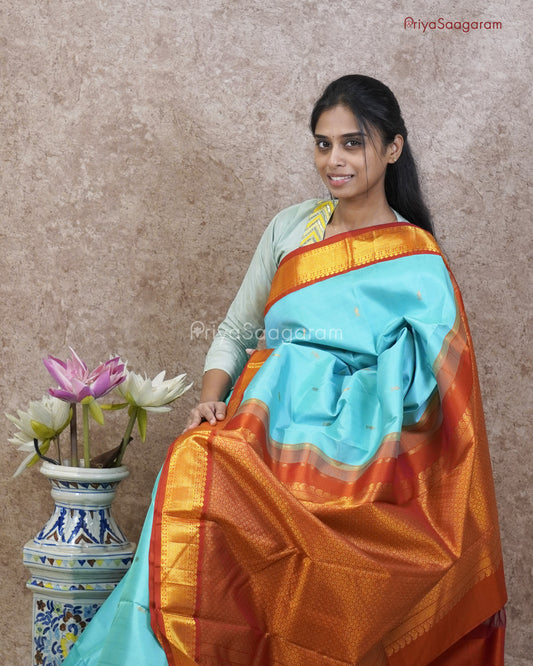 Blue Red Korvai Kanchipuram - M14233