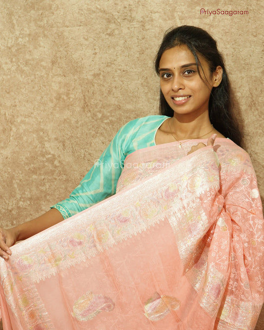 Baby Pink Embroidery Chiffon Georgette - PD972