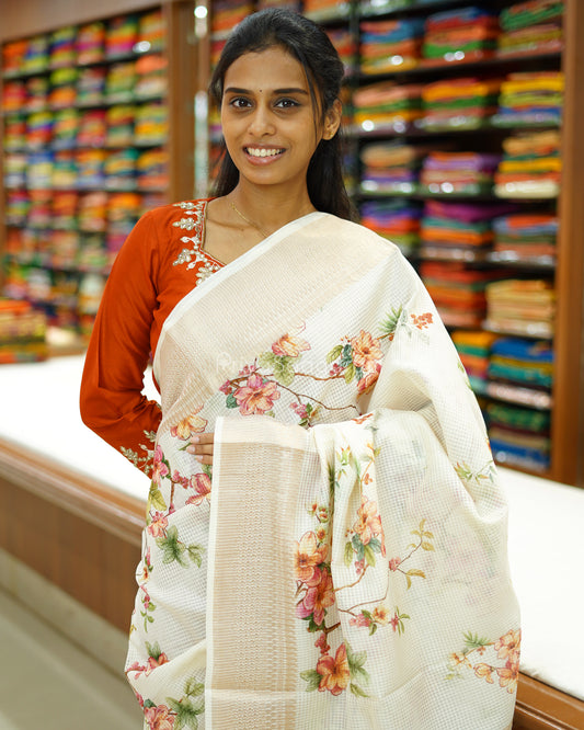 White Floral Supernet Silk Cotton - PD883