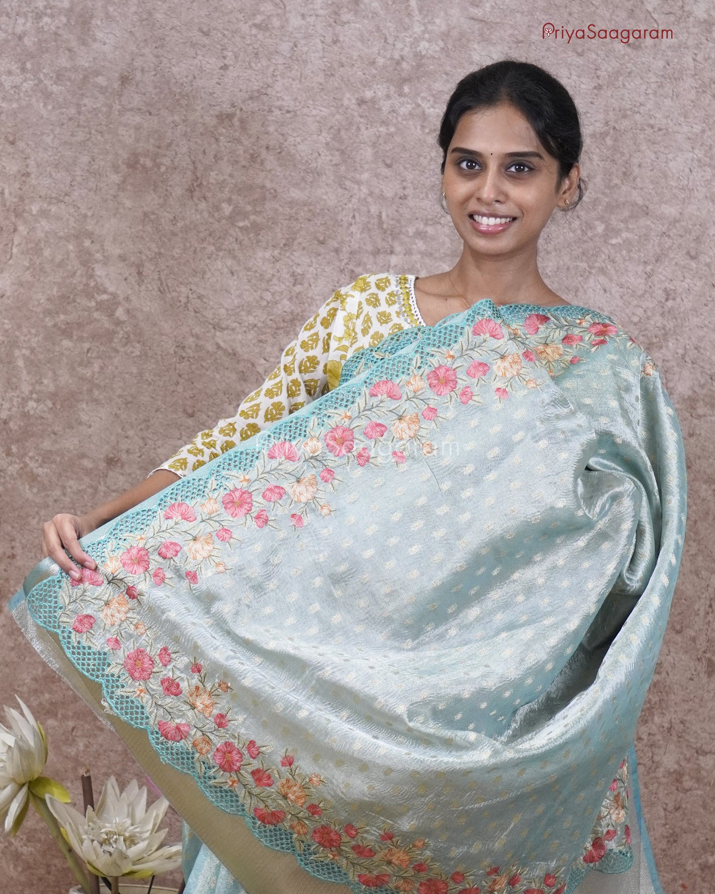 Sky Blue Floral Crush Tissue - PC2823