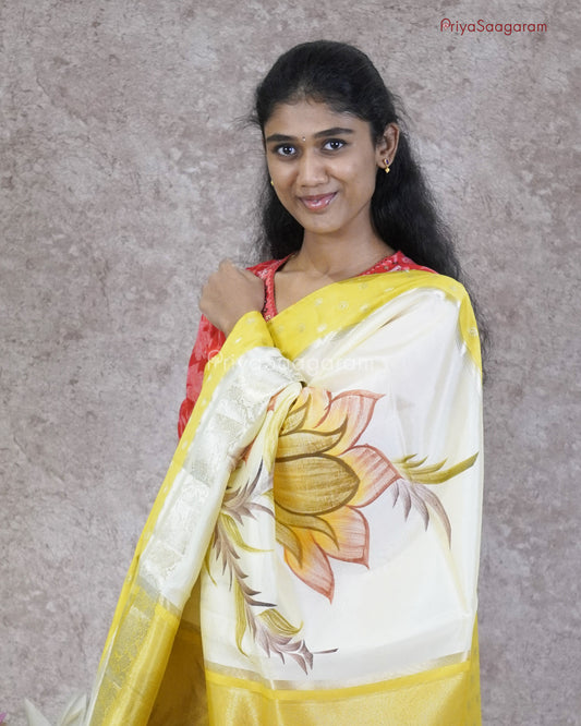 Lemon Yellow Zari Organza - PC3206
