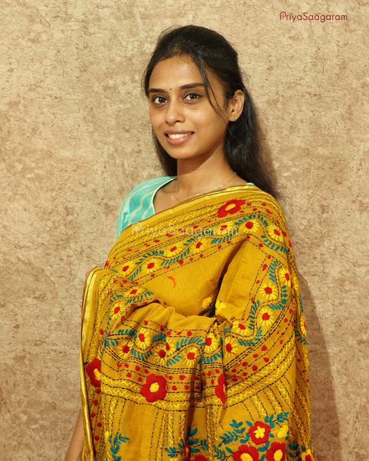 Mustard Fullkari Chanderi Cotton - PD389