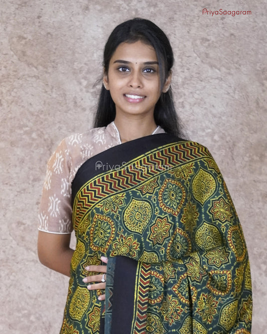 Hunter Green Ajrak Modal Tussar - PC16