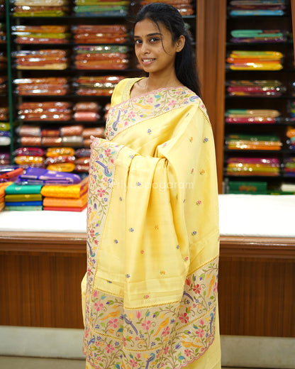 Pastel Yellow Embroidery Tussar - PD3865