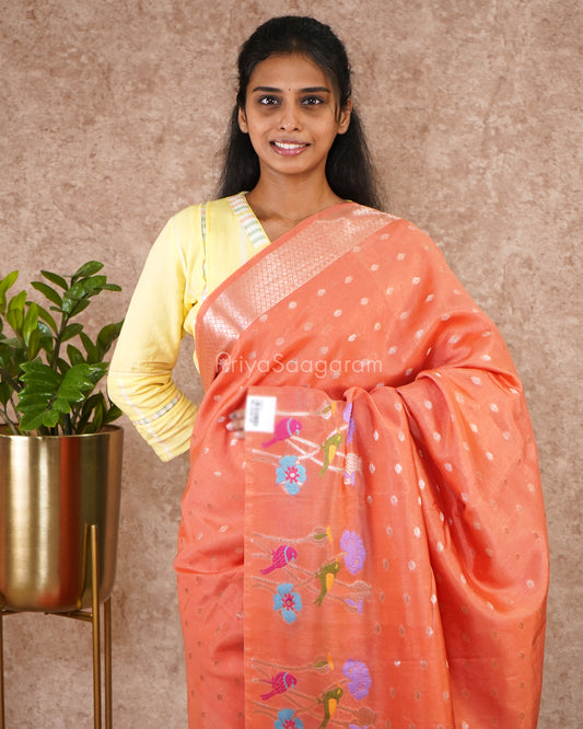 Blush Peach Zari Chiniya Silk - PD5337