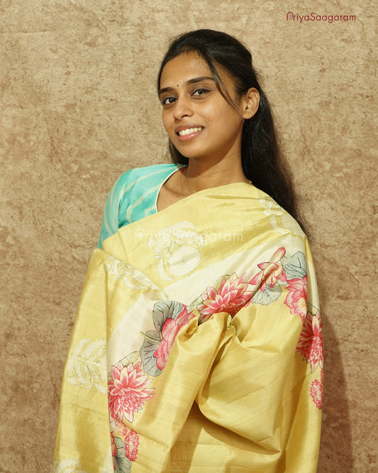 Yellow Floral Aari Tussar - PD807
