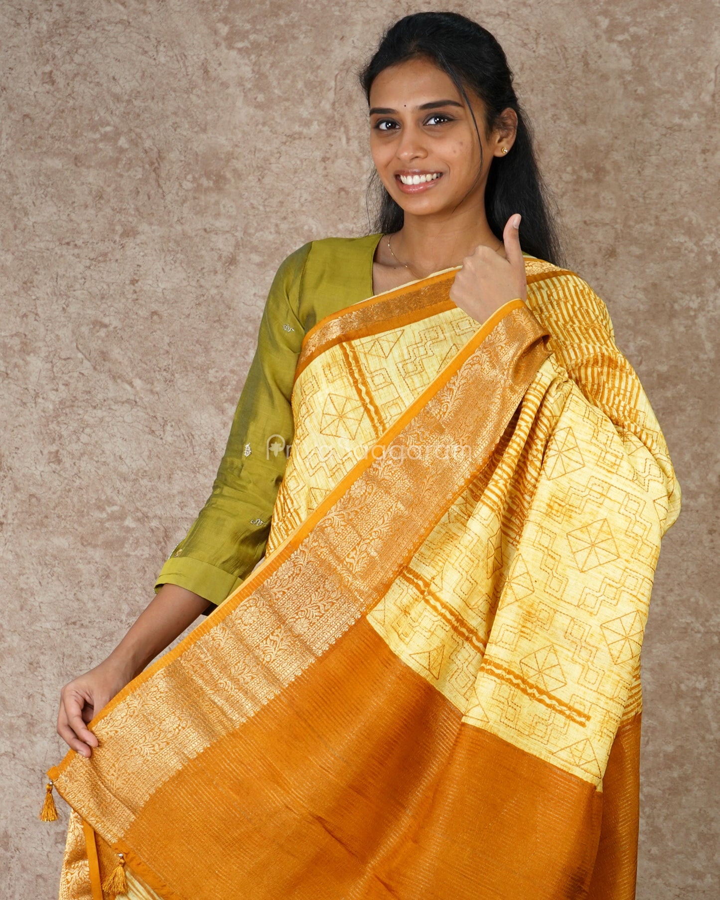 Yellow Embroidery Dola Tussar - PD3155