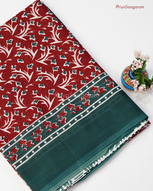 Maroon Block Print Mul Cotton - PD235