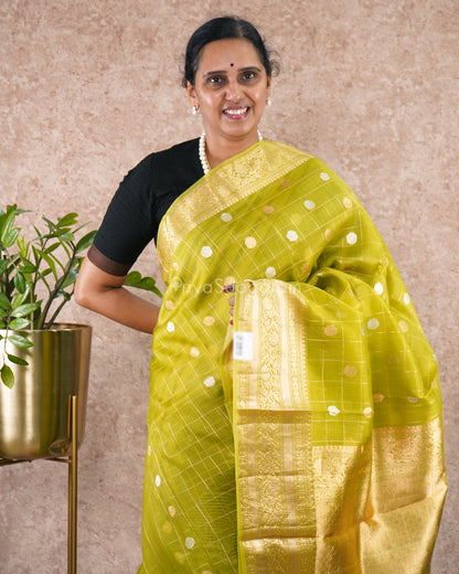 Checked Green Pink Contrast Kora Silk - PD4979