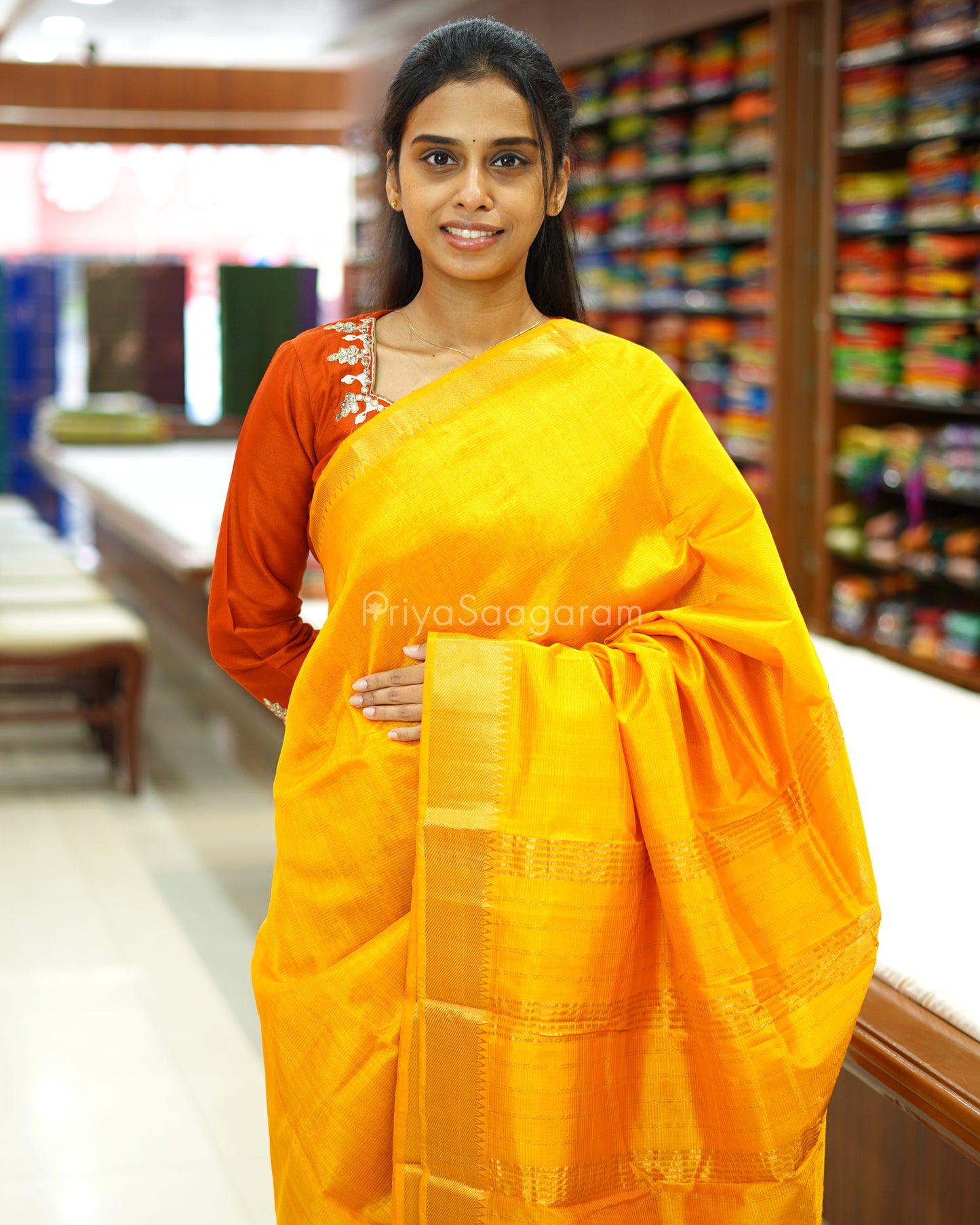 Mango Yellow Mangalagiri Silk Cotton - N4993