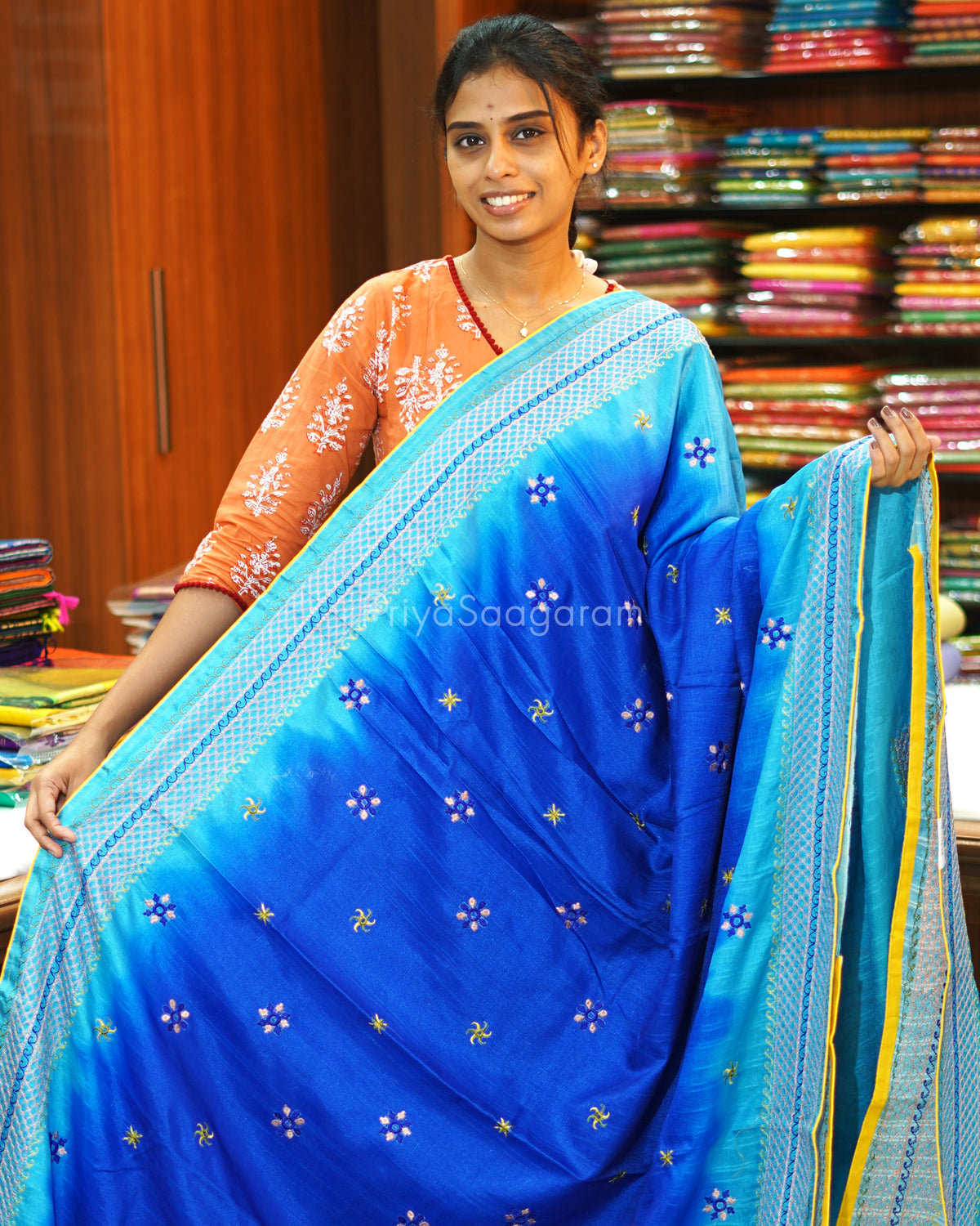 Blue Shaded Lambani Embroidery Tussar - PE400