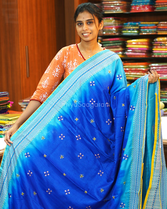 Blue Shaded Lambani Embroidery Tussar - PE400