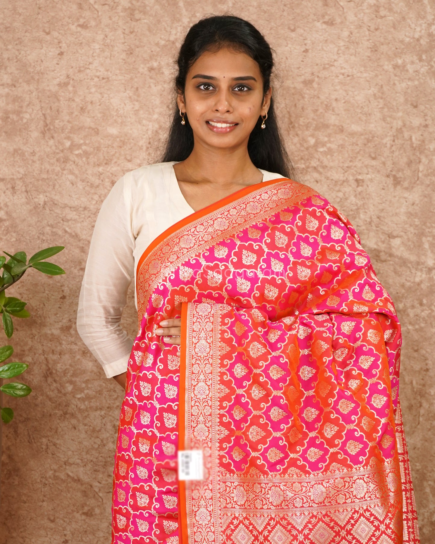 Pink Orange Banaras Silk - PD4568