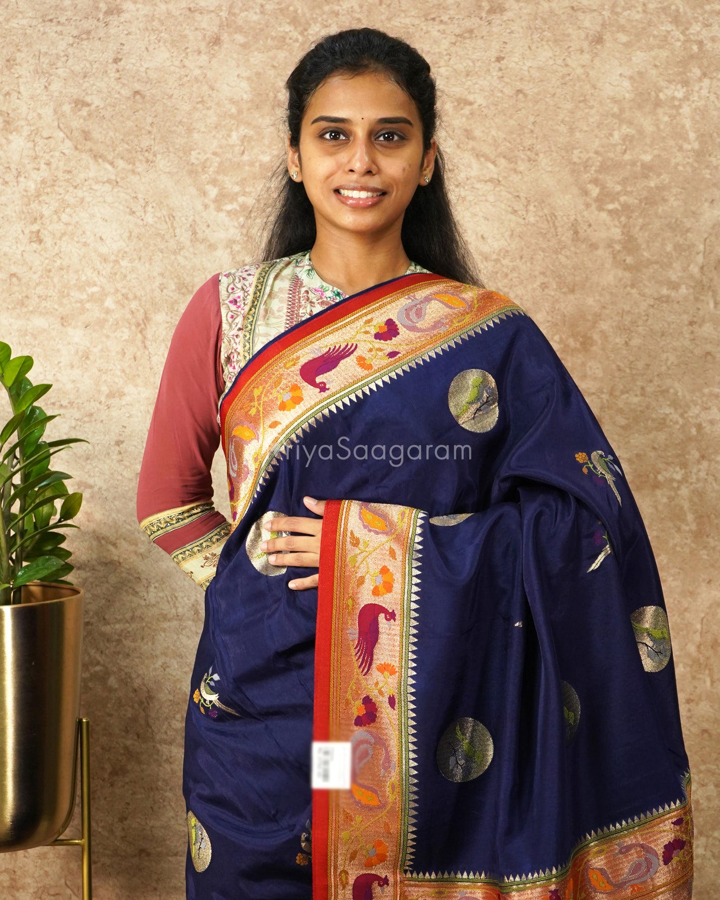 Navy Blue Paithani Tussar Silk - PD4640