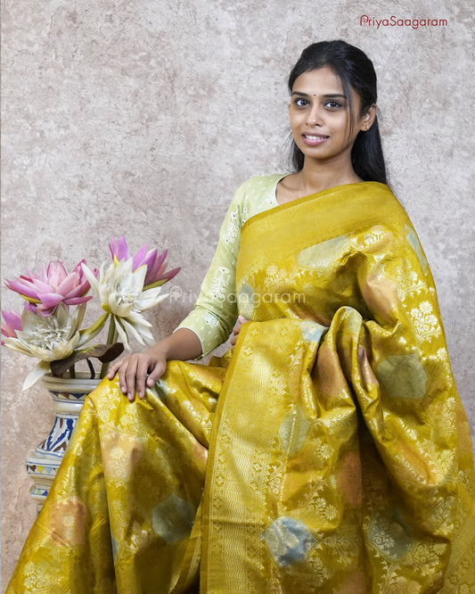 Yellowish Green Rangkat Banaras Silk - PC71