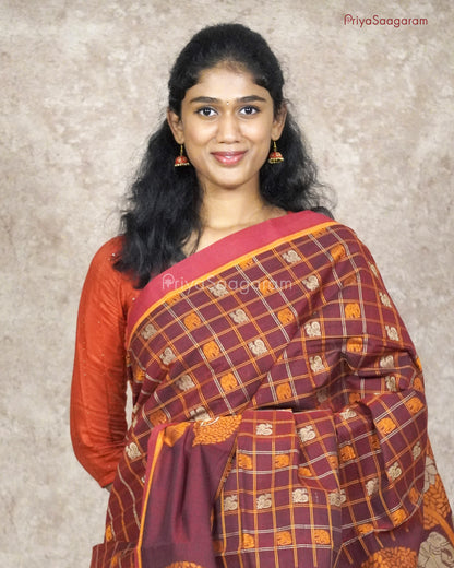 Maroon Checked Chettinad Cotton - K18341
