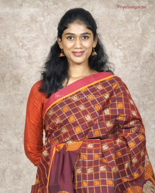 Maroon Checked Chettinad Cotton - K18341