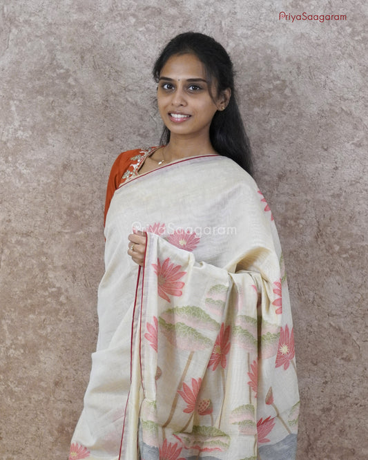Cream Floral Fancy Cotton - PC3654