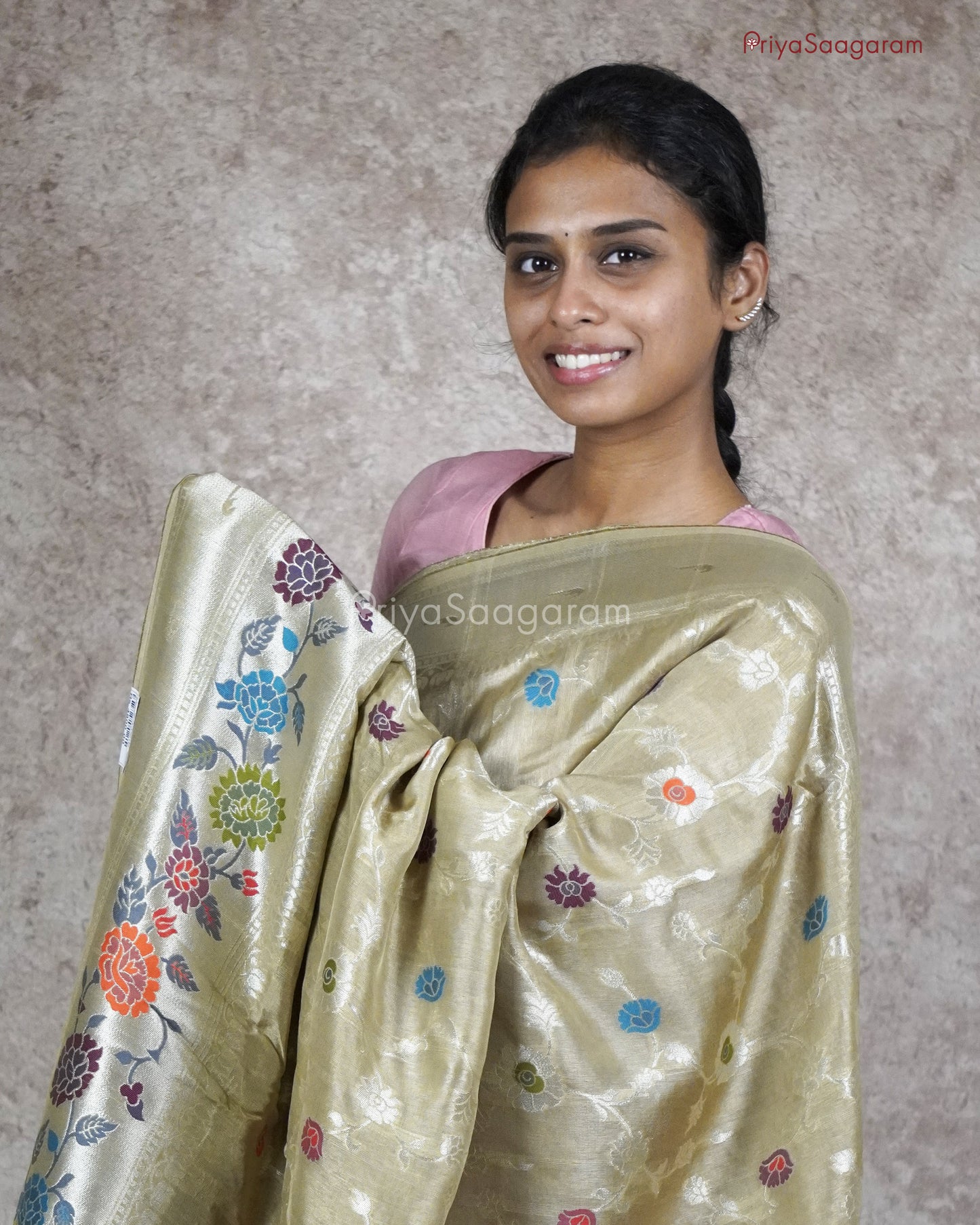 Lime Sherbet Cream Banaras Tussar - PC521