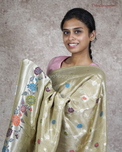 Lime Sherbet Cream Banaras Tussar - PC521
