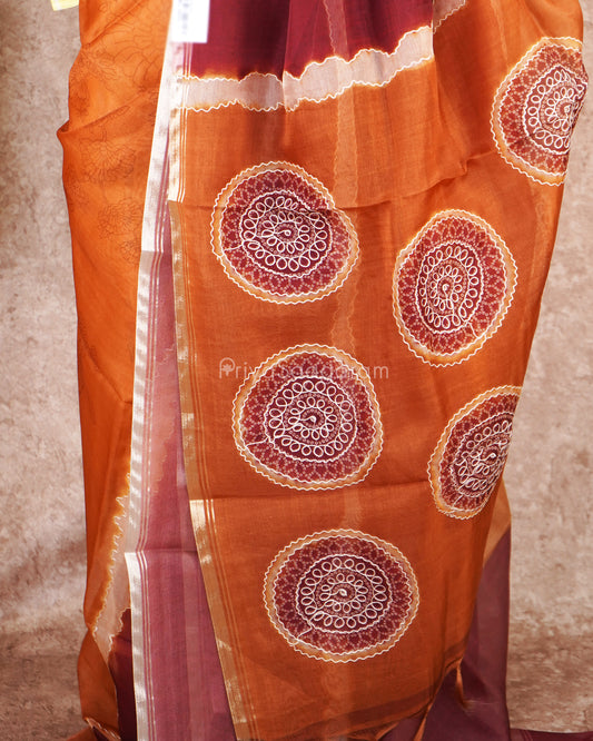 Rustic Orange Embroidery Organza - PD4783
