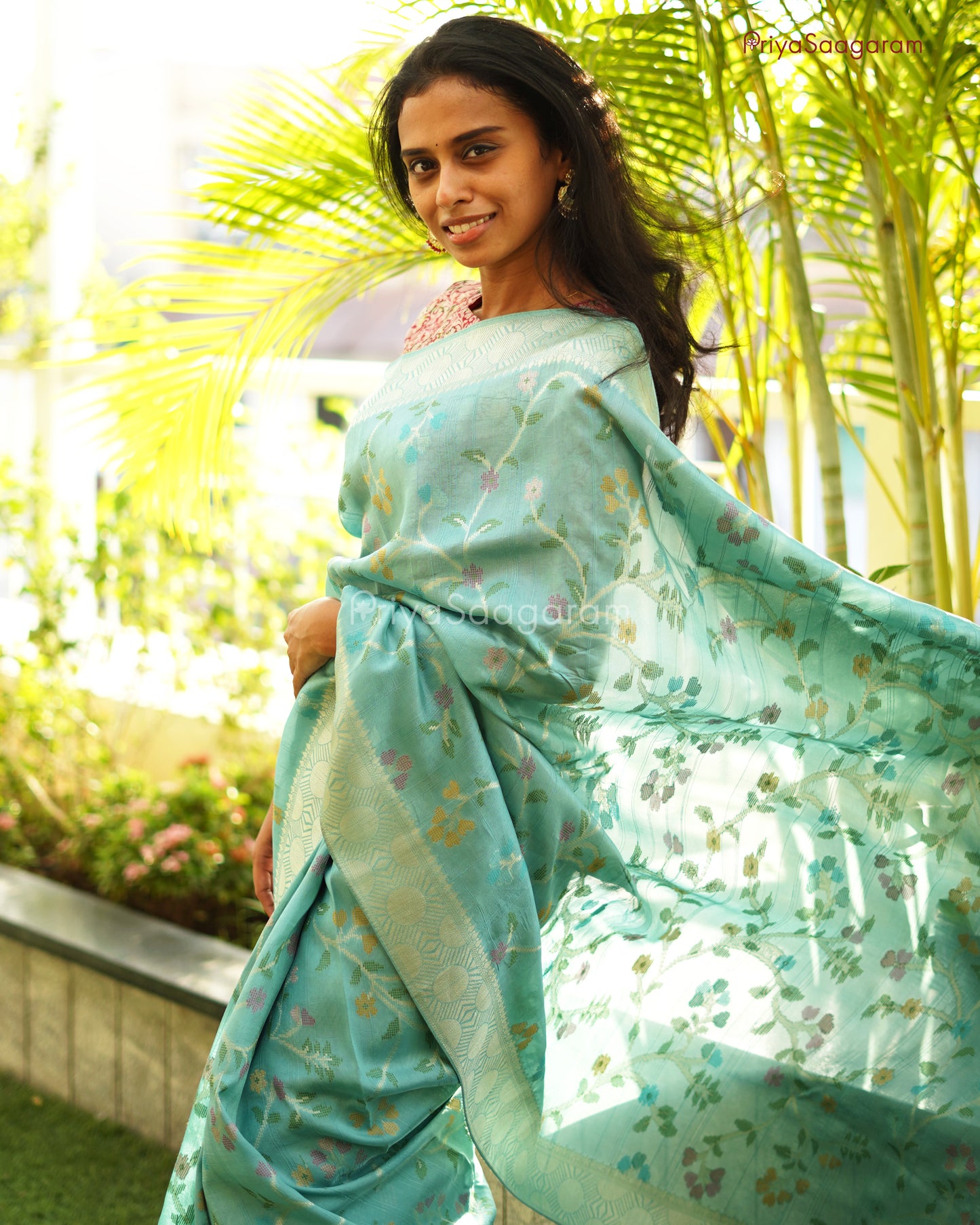Blue Jamdani Banaras Silk -PC3797