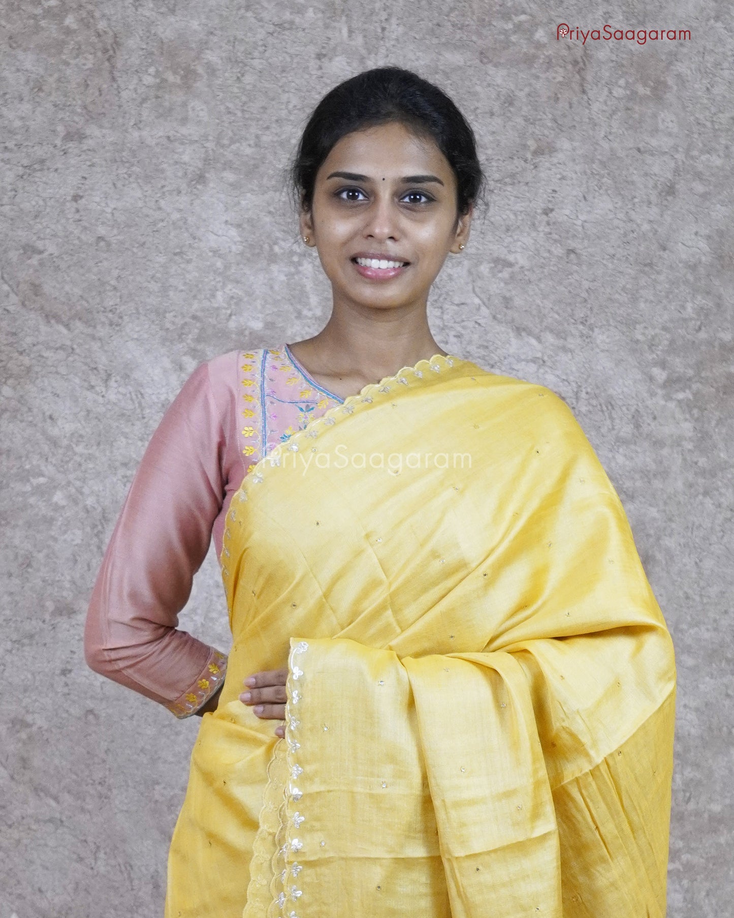 Yellow Contrast Embroidery Tussar - PC2677