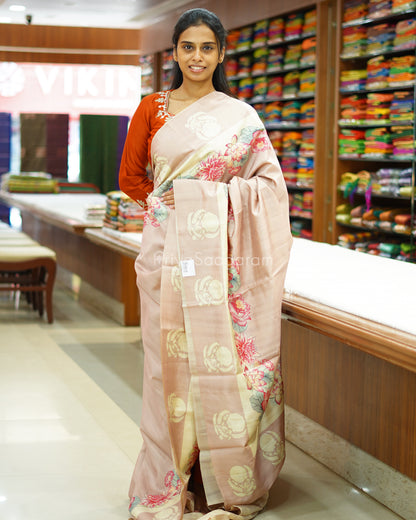 Nude Pink Floral Aari Work Tussar - PD802