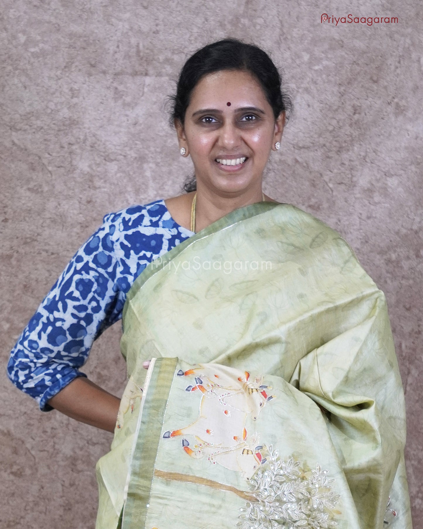 Green Pichwai Aari Work Tussar - PC3399