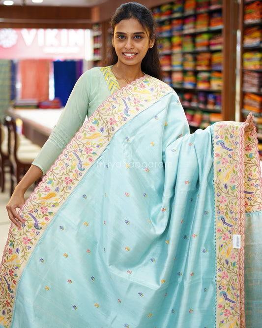 Pastel Blue Embroidery Tussar - PD3866